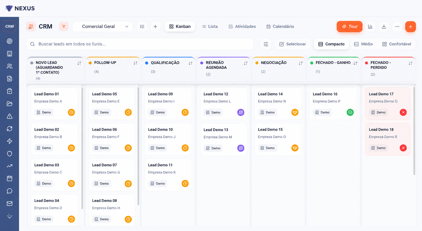 Tela demonstrativa do CRM da plataforma NEXUS